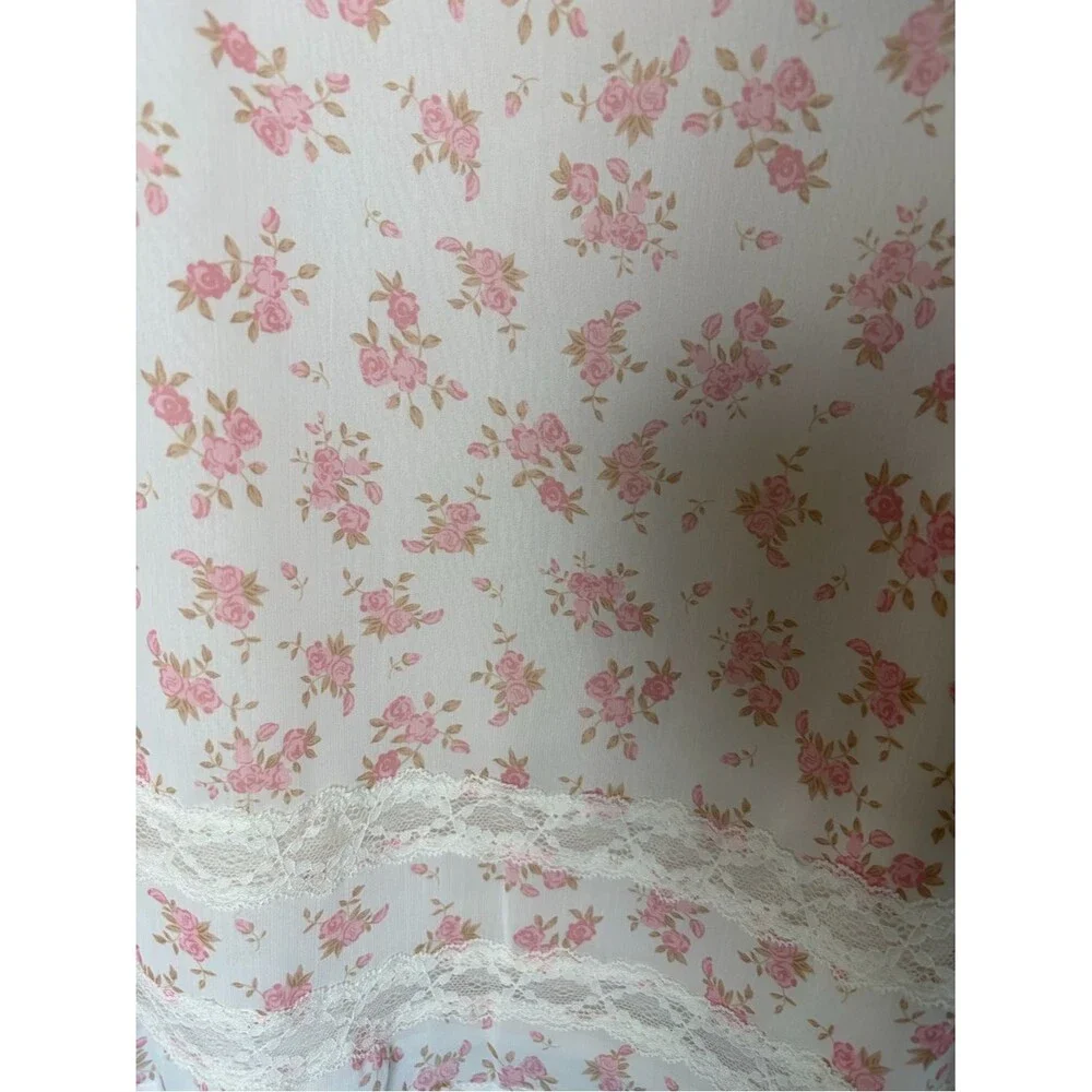 New Princess Polly Alanah Mini Dress Cream with Pink Floral Lace Trim